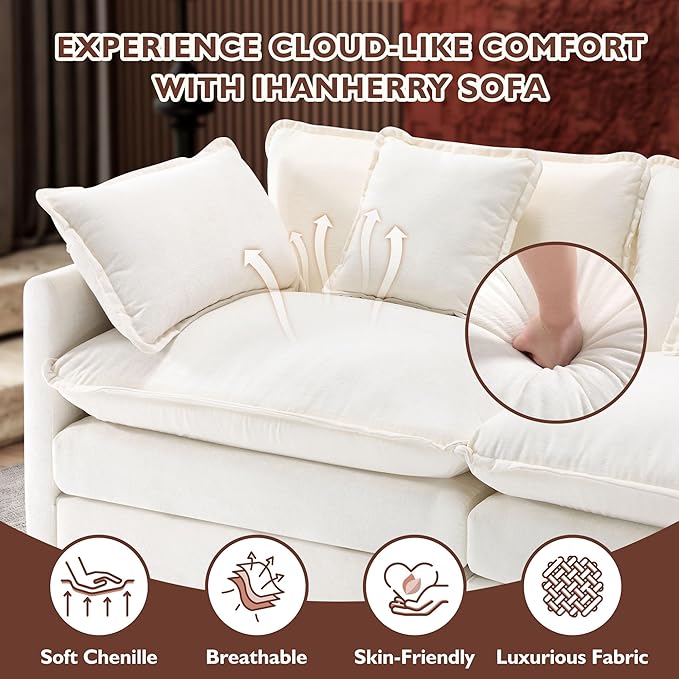 Ihanherry 111.4 Inch 3-Seater Cloud Sofa, Modular Sectional Couch, Modern Deep