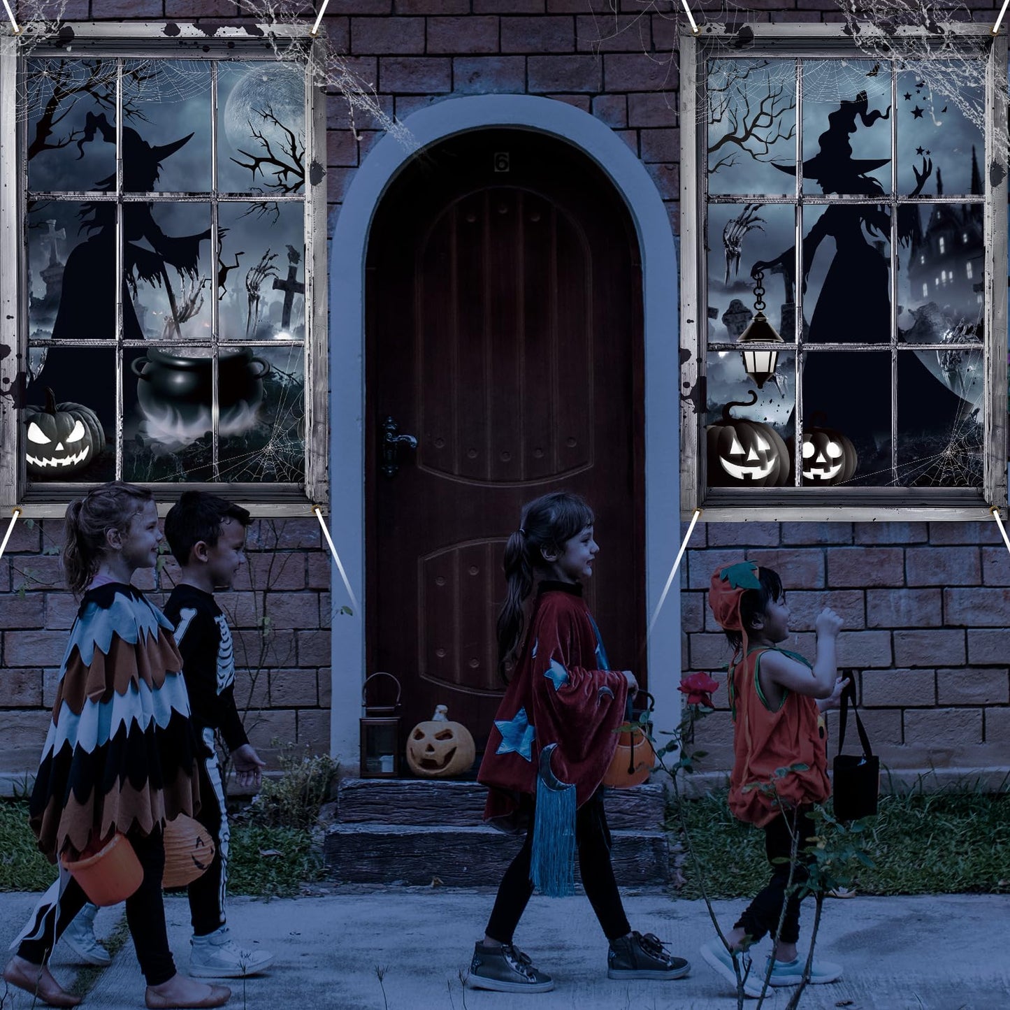 Preboun 2 Pcs Halloween Witch Window Clings Decoration Scary Halloween Window Silhouette Cover Curtain Poster for Wall Garage Door Home Indoor Outdoor Party Favors