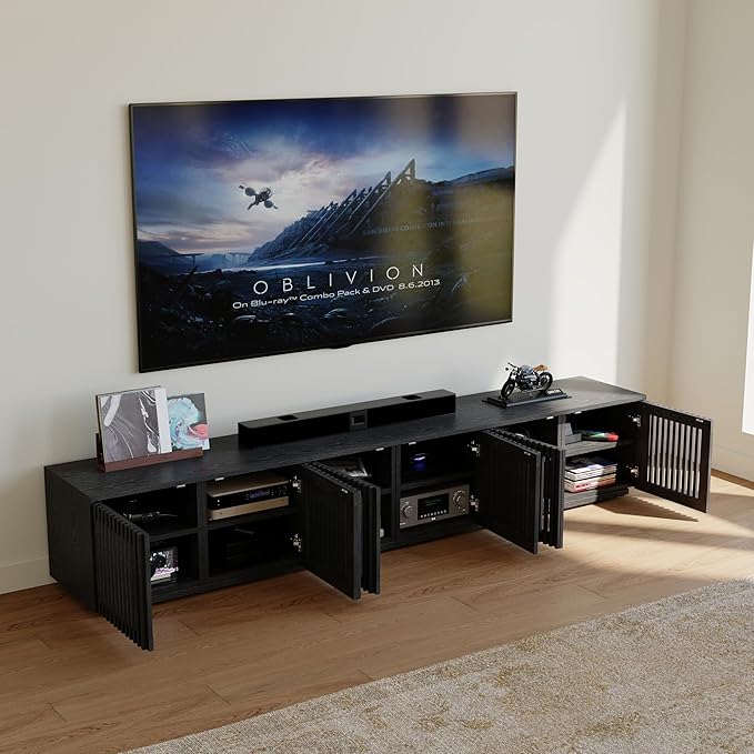 POVISON Mid Century Modern Wood Slatted TV Stand