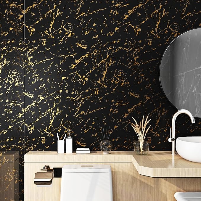 FunStick 24"x200" Modern Black and Gold Wallpaper Peel and Stick Wallpaper