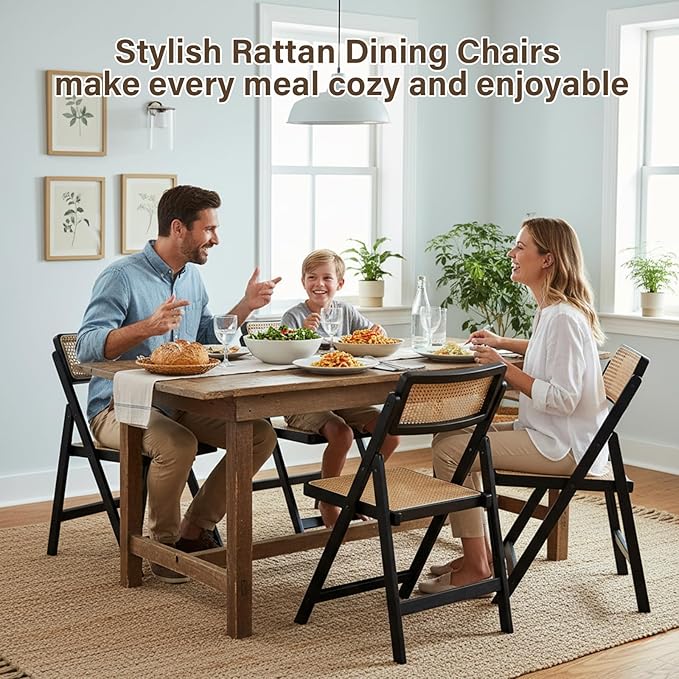 Furlide Rattan Folding Chairs, Modern Mid Century Dining Chairs Set of 2