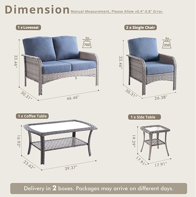 Weaxty Wicker Patio Furniture Set High Back Loveseat Sofa Couch Armchair Coffee