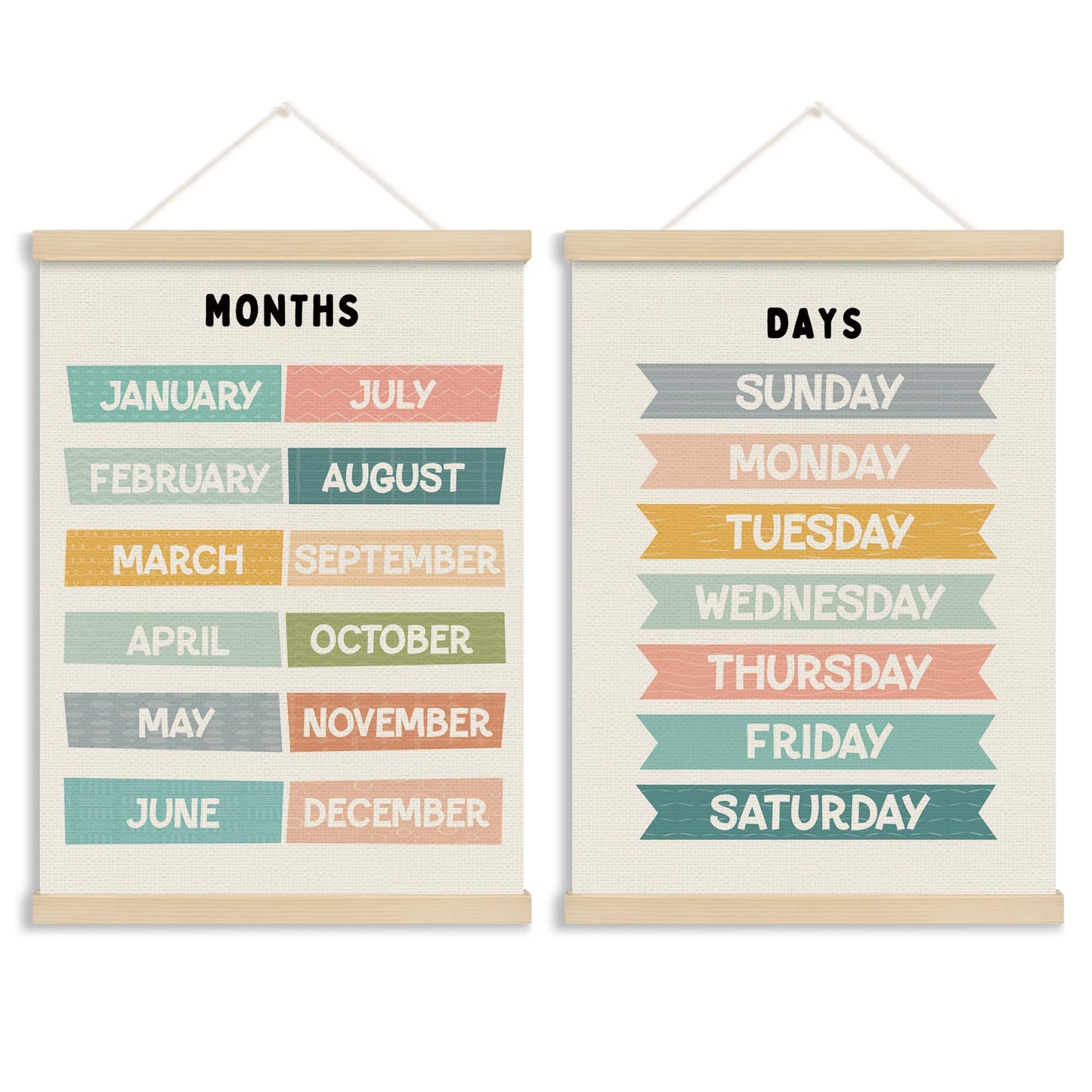 MOTERMATE Months of the Year Days of the Week Poster Hanger Frame, Nursery Wall Hanging Decor Art Framed for Kids Room Bedroom Playroom Classroom, Kids Nursery Wall Poster Prints, 12x16 Inch Set of 2