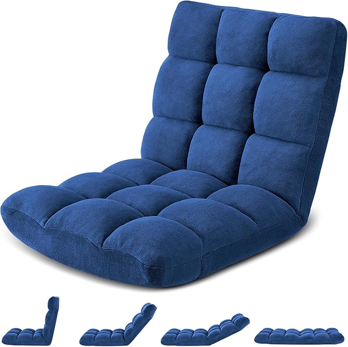 Folding Floor Gaming Chair 14-Poistion Cushioned Adjustable Floor Lazy Sofa