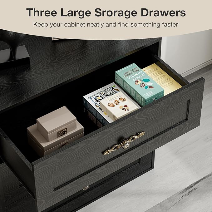 Wooden Dresser with 3 Large Drawers, Modular Media Console Storage Chest of