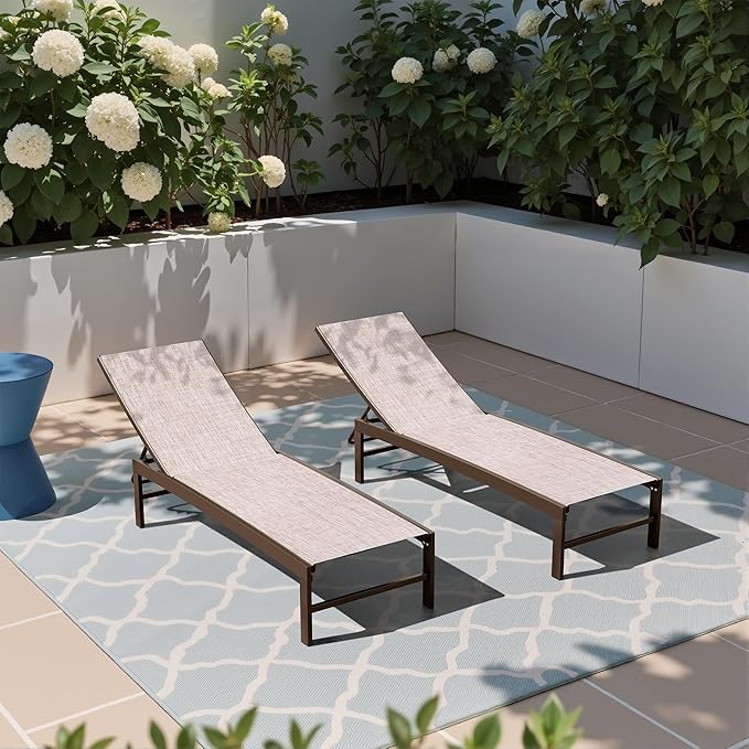 Crestlive Products Lounge Chair Outdoor Set of 2, Metal Pool Chaise Lounge