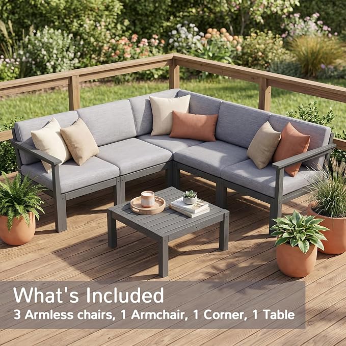 Stoog Patio Furniture Set, 6-Piece All-Weather Outdoor Sectional Sofa Set