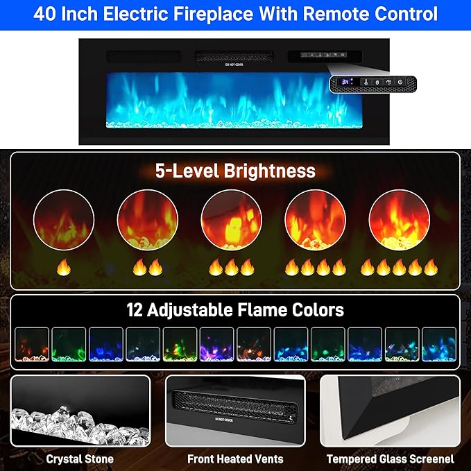 chartustriable 71IN LED TV Stands w/40 inch Fireplace Power Outlet
