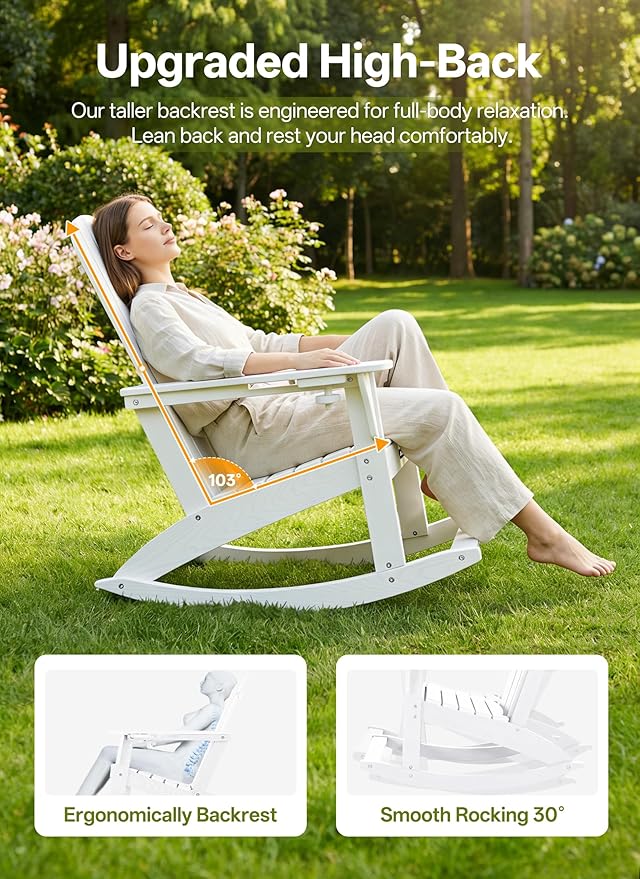 Outdoor Oversized Adirondack Rocking Chairs, All Weather HDPE Patio Rocking