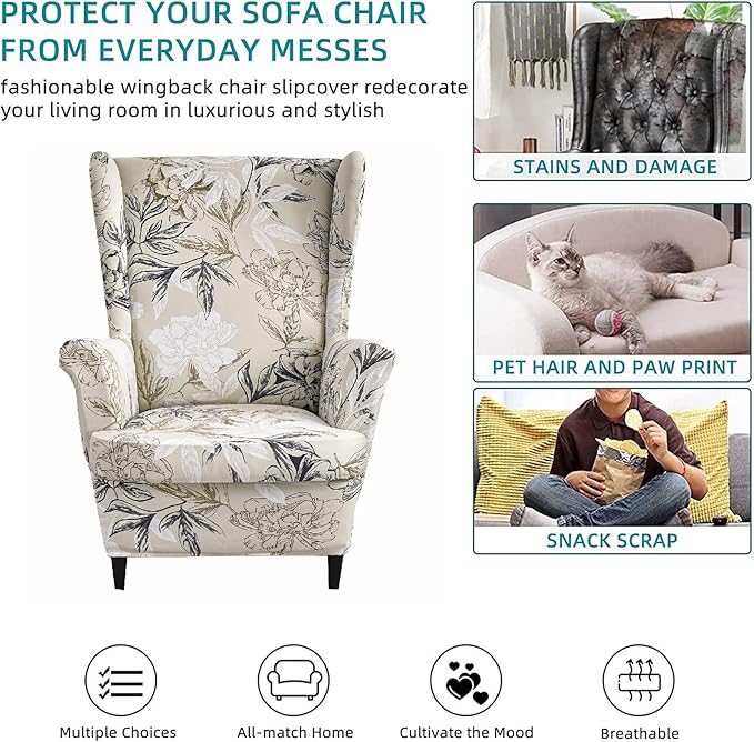 KRFOONN Wingback Chair Covers Slipcovers 2 Piece Stretch Wing Chair Covers