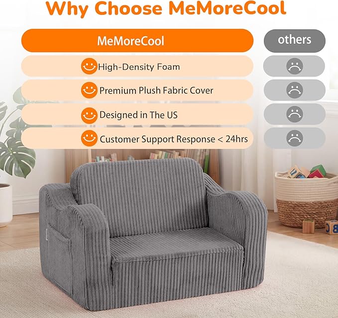 MeMoreCool Toddler Chair Comfy for 1-3 Years Old, Corduroy Kids Couch Bed Fold