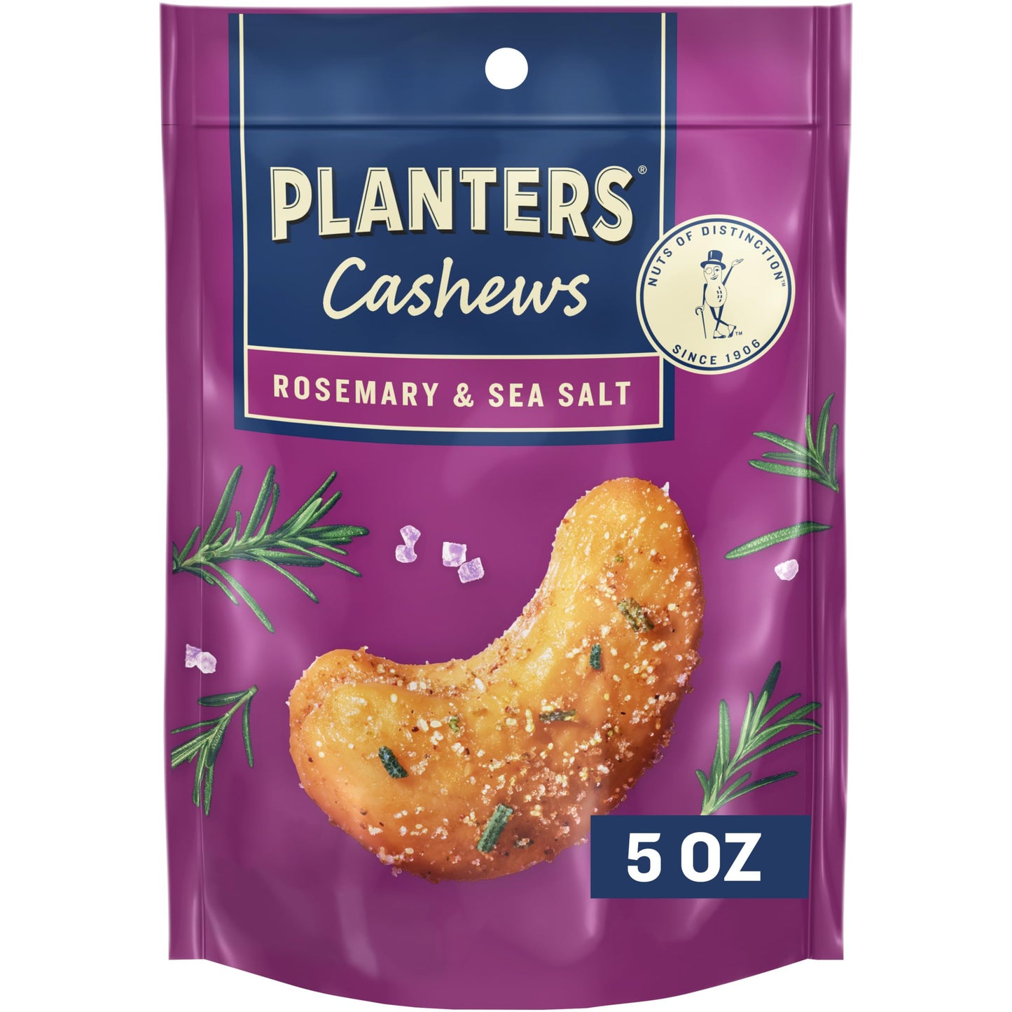 PLANTERS Cashews Rosemary & Sea Salt - Trail Mix Snack Packs - Snack with Rosemary & Sea Salt, Party Trail Mix, 5 Oz Bag, Pack of 1