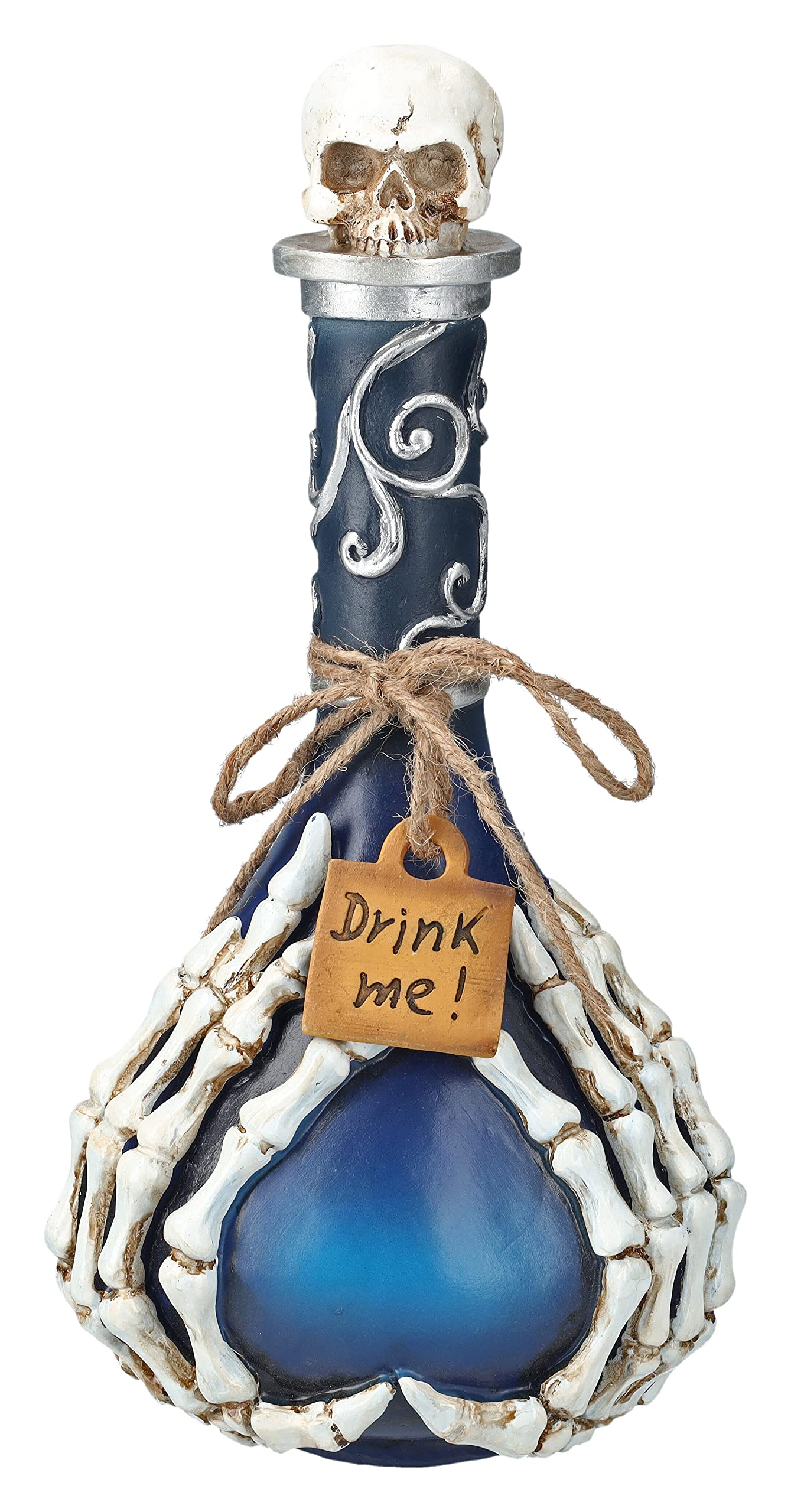 Pacific Giftware Gothic Skeleton Hand Potion Bottle Blue and Silver Drink Me Halloween Decor Witchy Spooky Home Accent Haunted House Decoration12.40”H