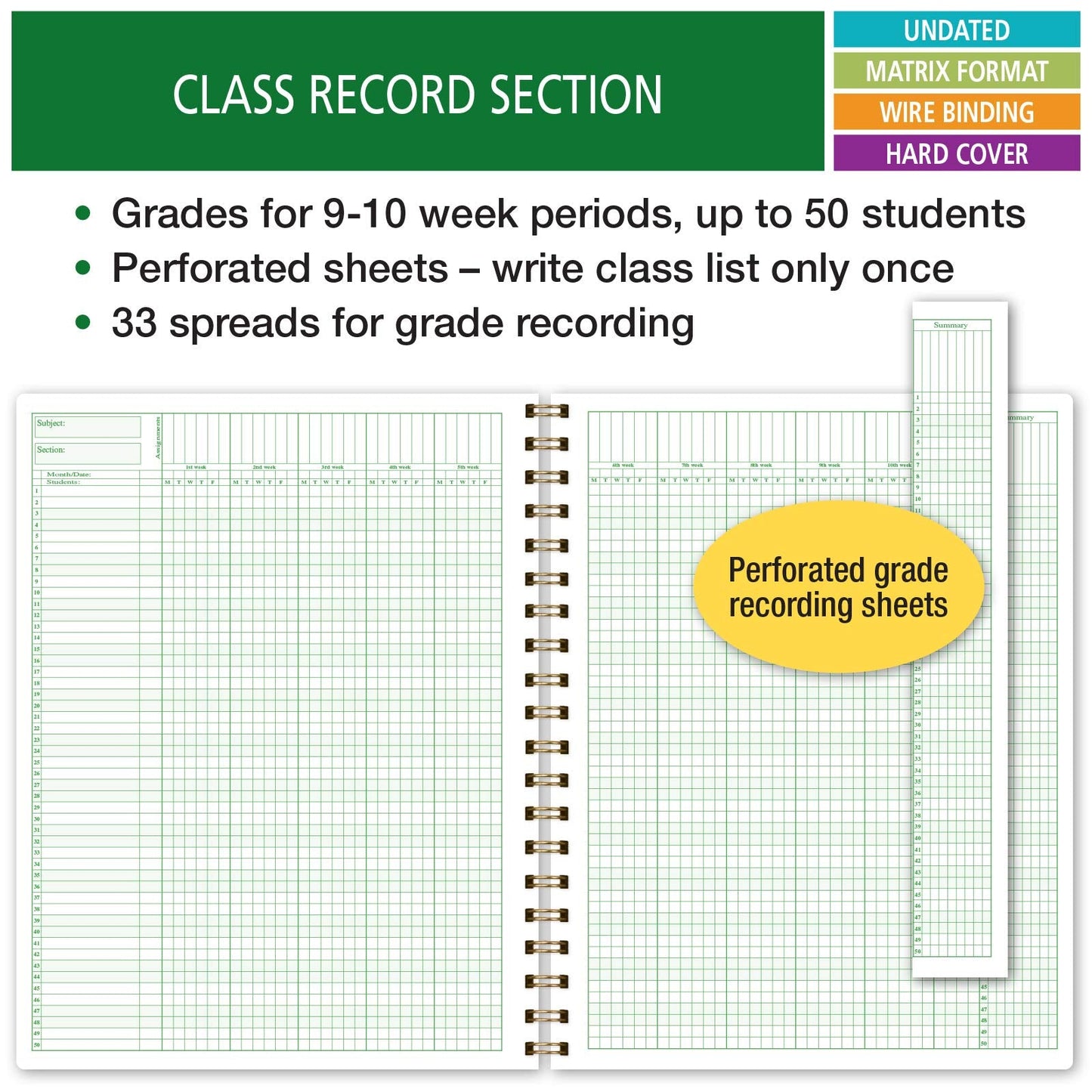 Elan Publishing Company HARDCOVER Combination Plan and Record Book: One efficient 8.5" x 11" book for lesson plans and grades combines W101 and R1010 with Bonus Clip-in Bookmark (Black Floral)