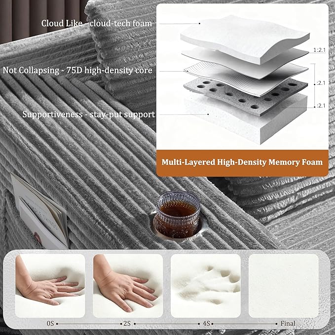 168" Cloud Sectional Couch, Comfort U Shaped Sofa