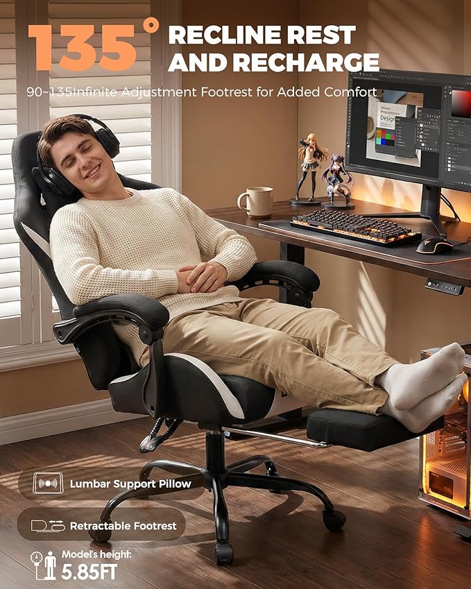 GTPLAYER Gaming Chair with Foot Rest & Pocket Spring Cushion, Ergonomic High