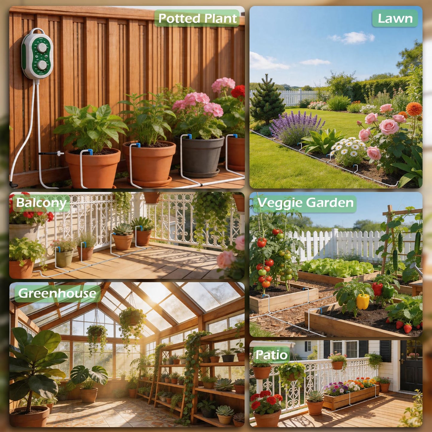 Automatic Drip Irrigation System for Garden with USB & Timer, 50FT Plant Watering Devices for 15 Pots, IP65 Waterproof 2200mAh Watering System for Indoor Outdoor Lawn Farm Greenhouse Balcony Patio