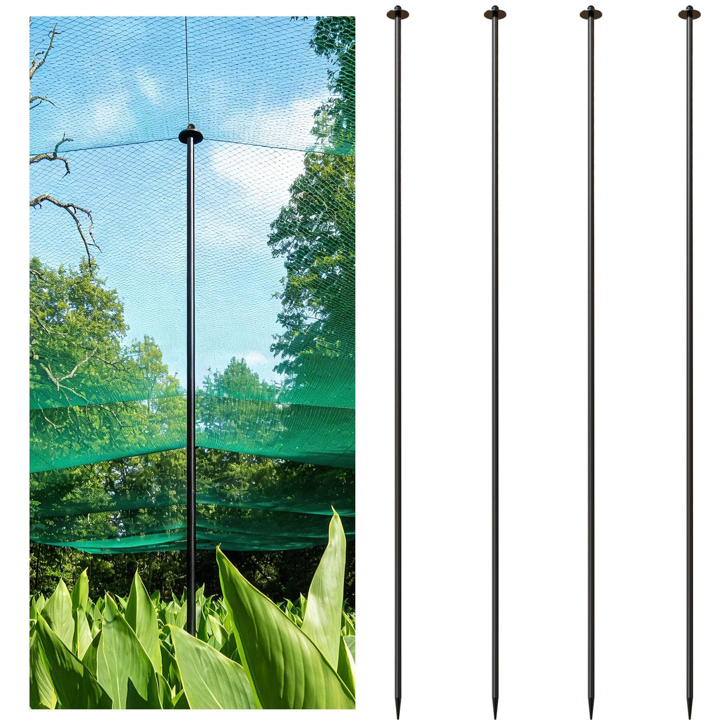DOLEMODUO 72 Inch Garden Stake Netting Support, 4PCS Heavy Duty & Rust Proof Powder Coated Steel Plant Stakes for Garden Fencing, Plant & Crop Protection from Wildlife