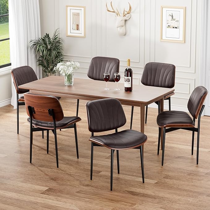REONEY Dining Chairs Set of 8, Mid-Century Modern Upholstered PU Leather Chairs