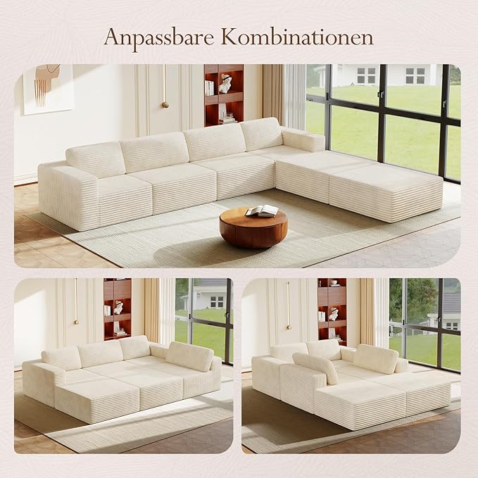 Vesgantti 159" Large Modular Sectional Sofa, U-Shaped Corduroy Cloud Couch