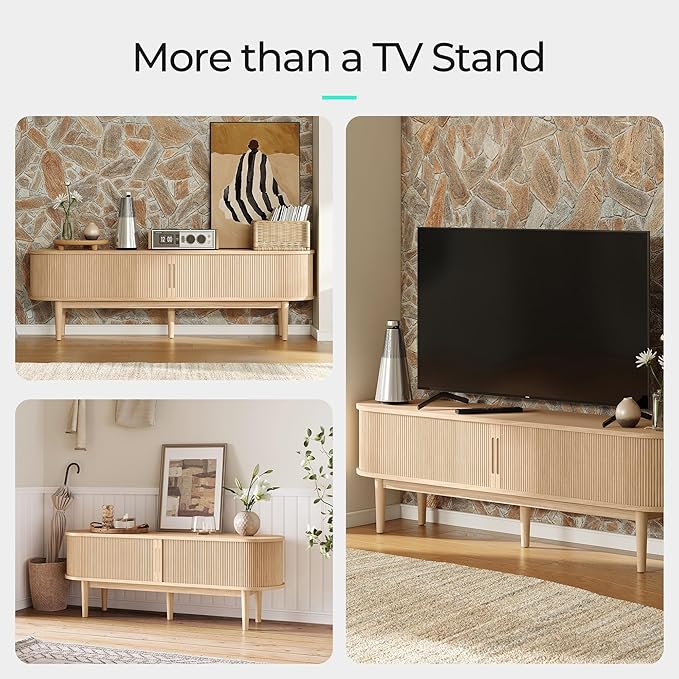 LINSY HOME 58" Fluted TV Stand for TVs up to 65 Inch, Mid Century Modern