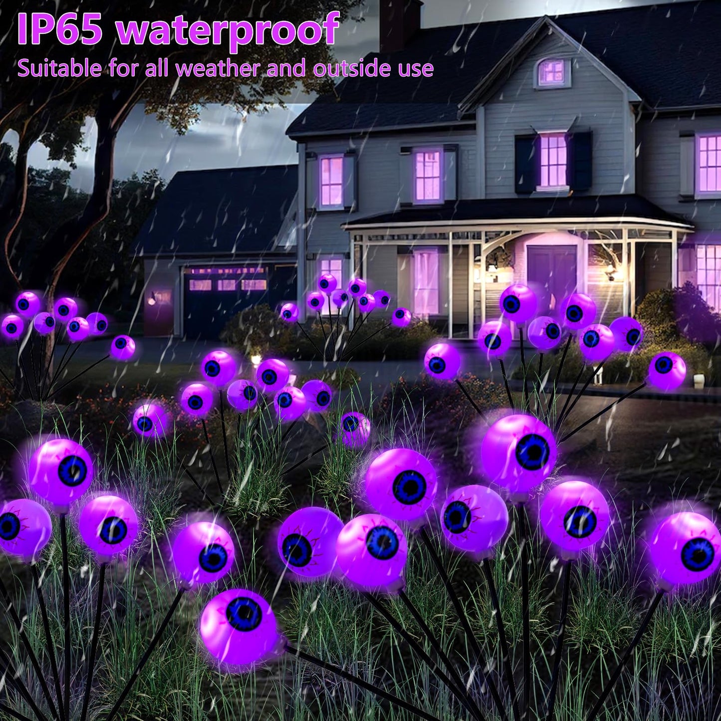 LCHUANG 4 Pack Halloween Decorations Outdoor Lights - 32LED Solar Scary Eyeball Pathway Lights Swaying by Wind, Waterproof Solar Halloween Stake Lights for Garden Porch Lawn Pathway (Purple)