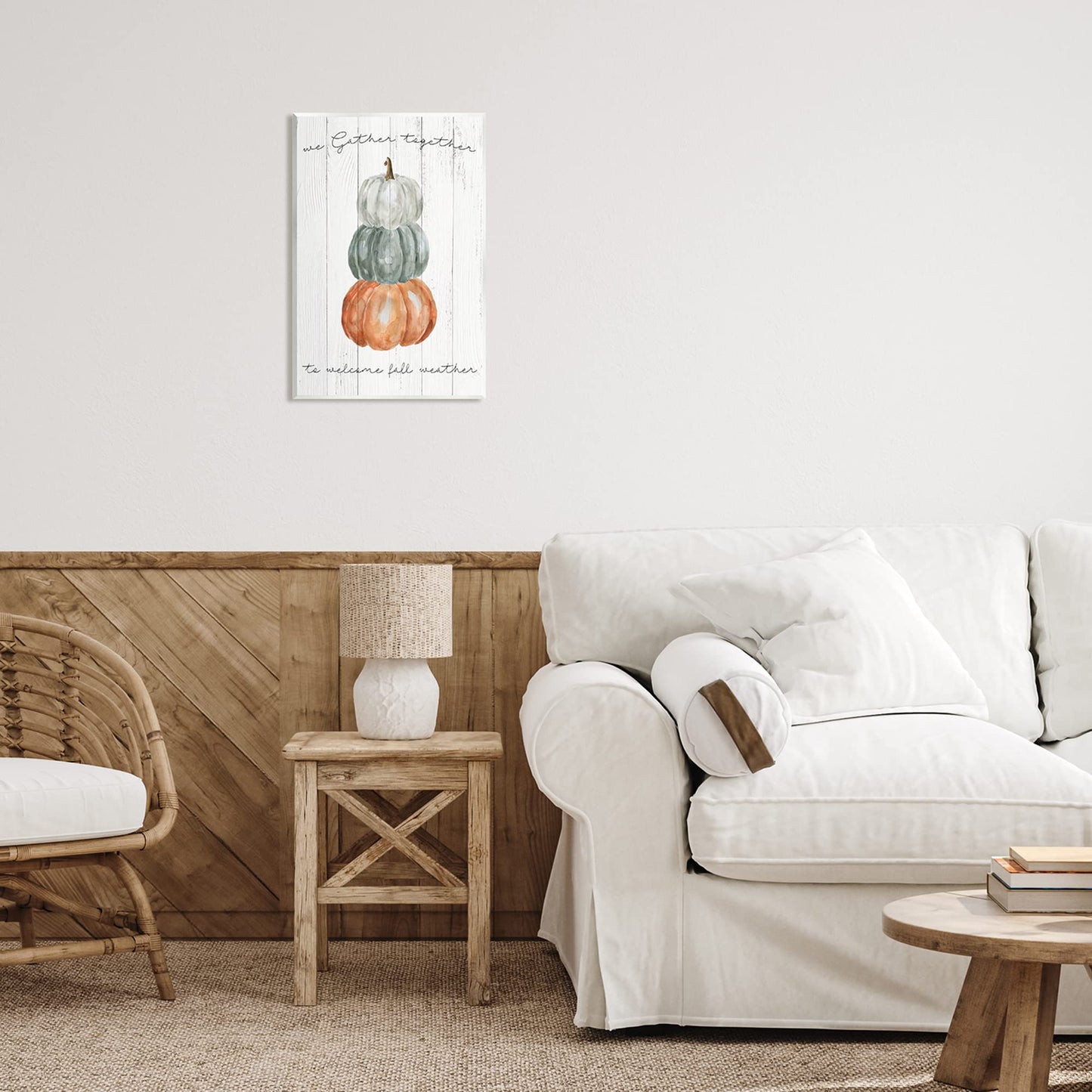 Stupell Industries 'Gather Together Fall Weather Pumpkins ', Wall Plaque Art, 13 x 19 Inches, Easy to Hang and Sturdy, Made in USA, by Livi Finn