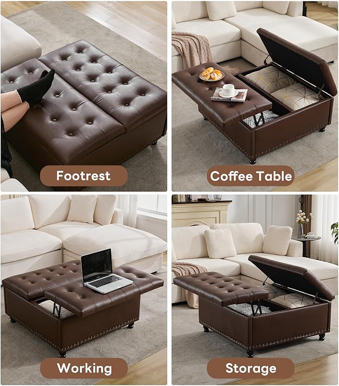 Tbfit Large Square Storage Ottoman Bench, Tufted Upholstered Coffee Table