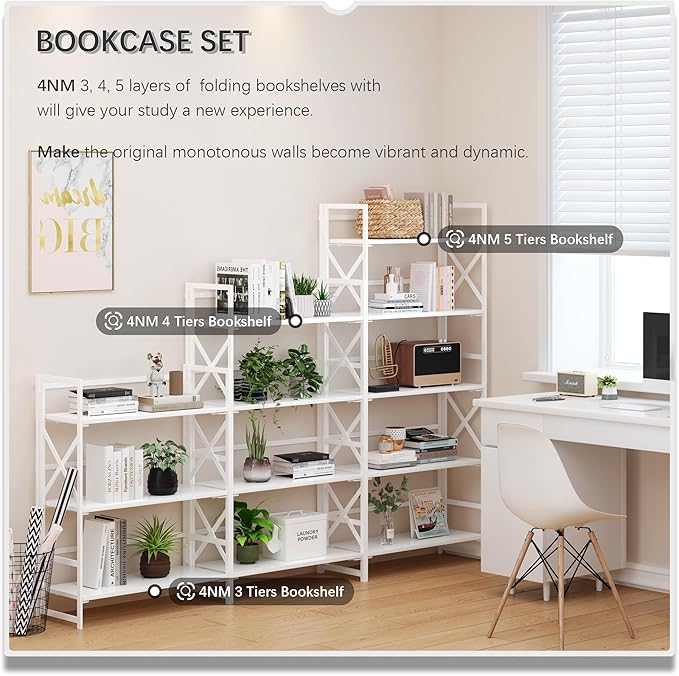 4NM 6 Tiers No Assembly Book Shelves, 61.8" H Folding Bookshelf Bookcase Open