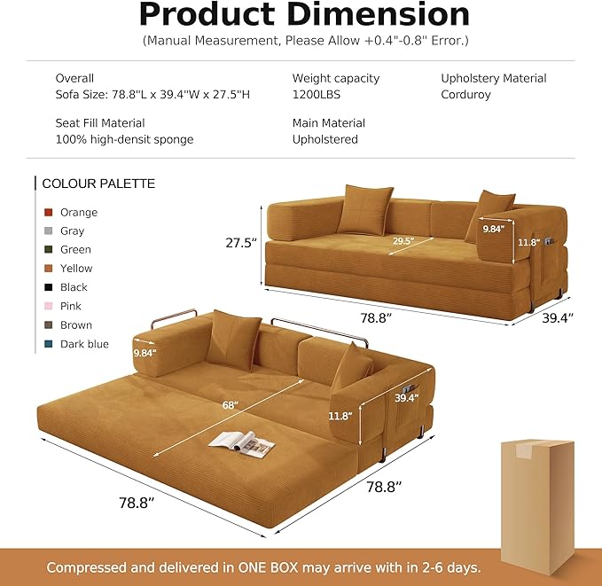 MoonSpeak 78.8''Sleeper Couch Bed