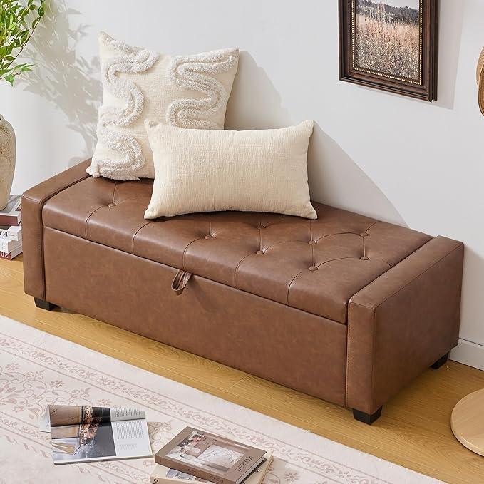 Huatean Home 48" Ottoman with Storage, Storage Ottoman Bench with Safety Hinge