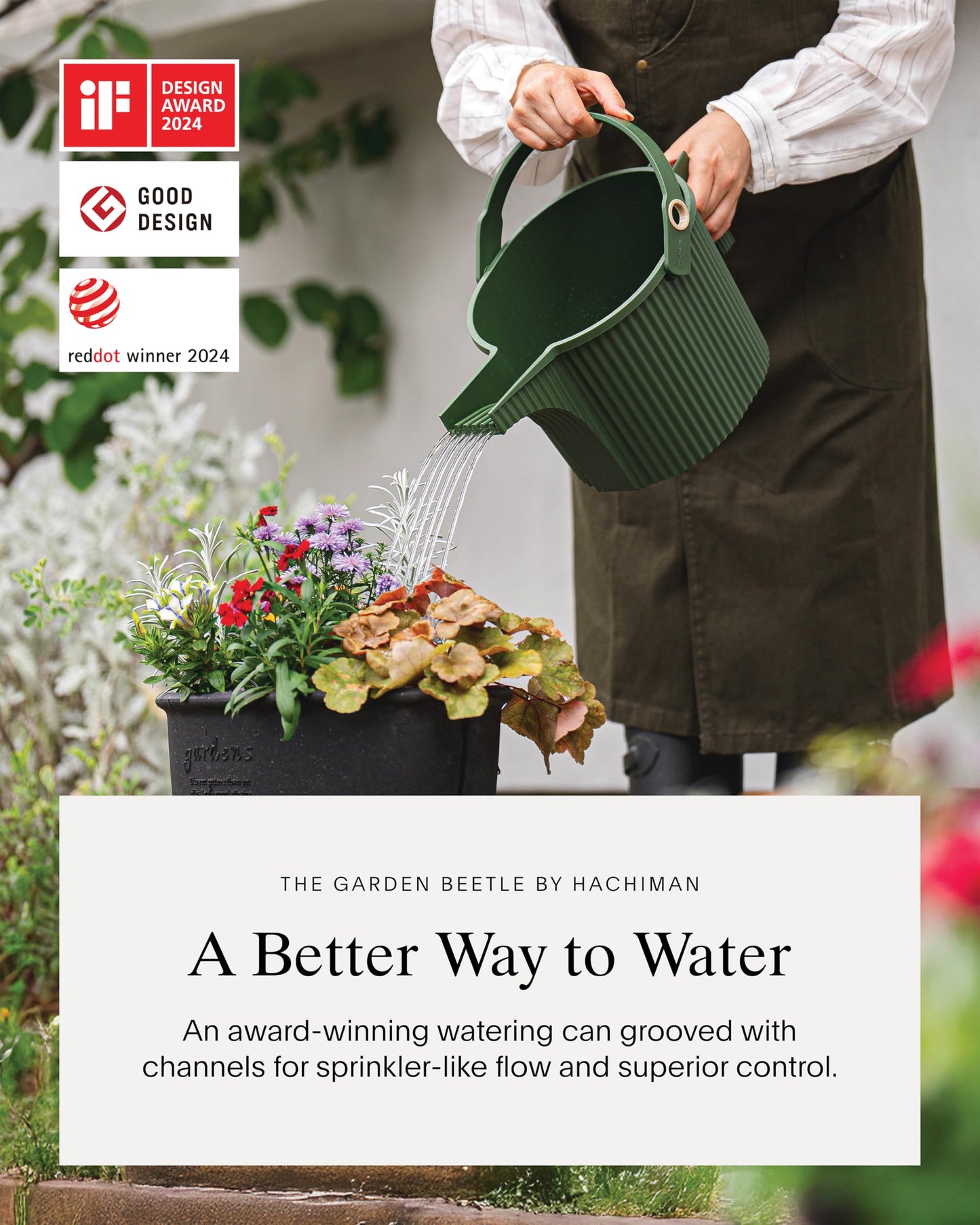 Hachiman Small Watering Can - 1.5 L Plant Watering Can with Widened Spout for Indoor and Outdoor Plants - Hands-Free Filling - 13.3" × 5.3"- White