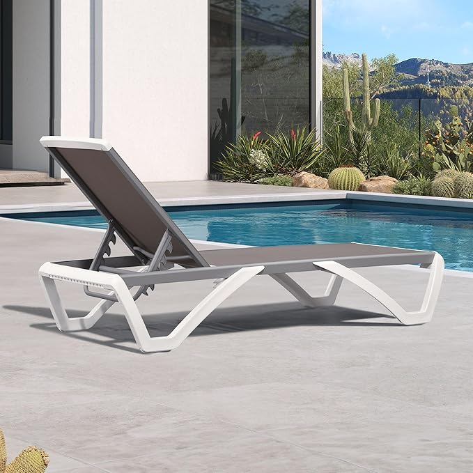 PURPLE LEAF Patio Chaise Lounge Chair Outside Aluminum Plastic Stackable