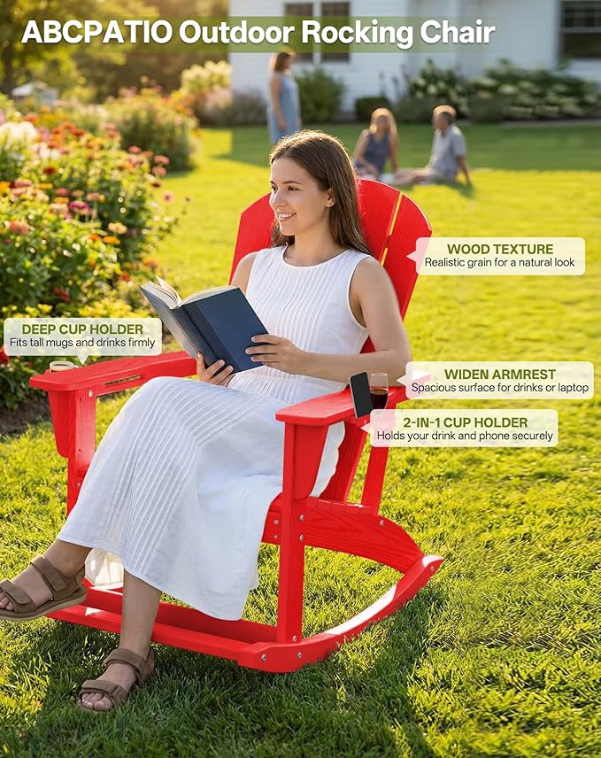Outdoor Oversized Adirondack Rocking Chairs, All Weather HDPE Patio Rocking