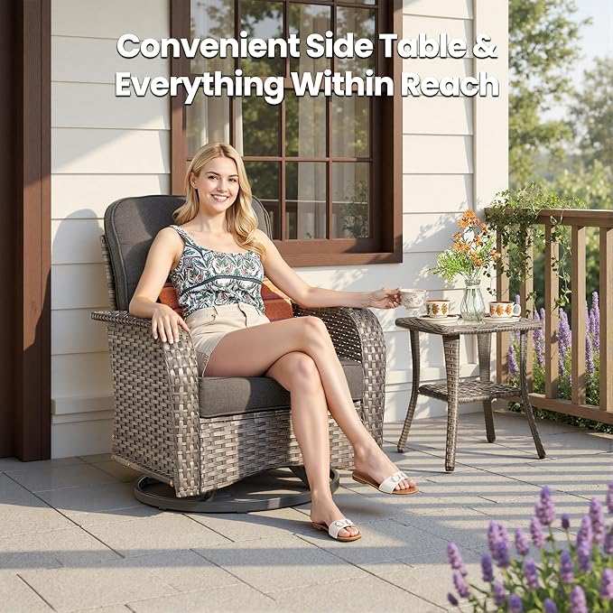 Weaxty Outdoor Swivel Rocker Patio Chairs, 3 Pieces Patio Furniture Set