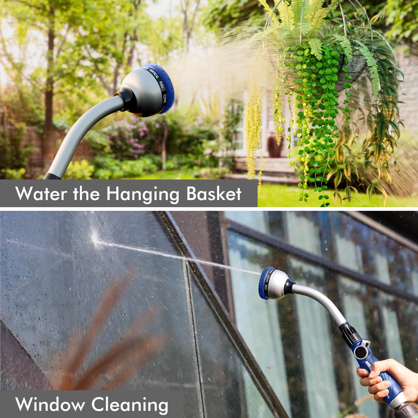 RESTMO Watering Wand Heavy Duty, Metal Garden Hose Wand with 10 Spray Patterns, 15-Inch Long Hose Nozzle Sprayer with Thumb Flow Control, Ideal to Water Hanging Baskets and Shrubs, Blue