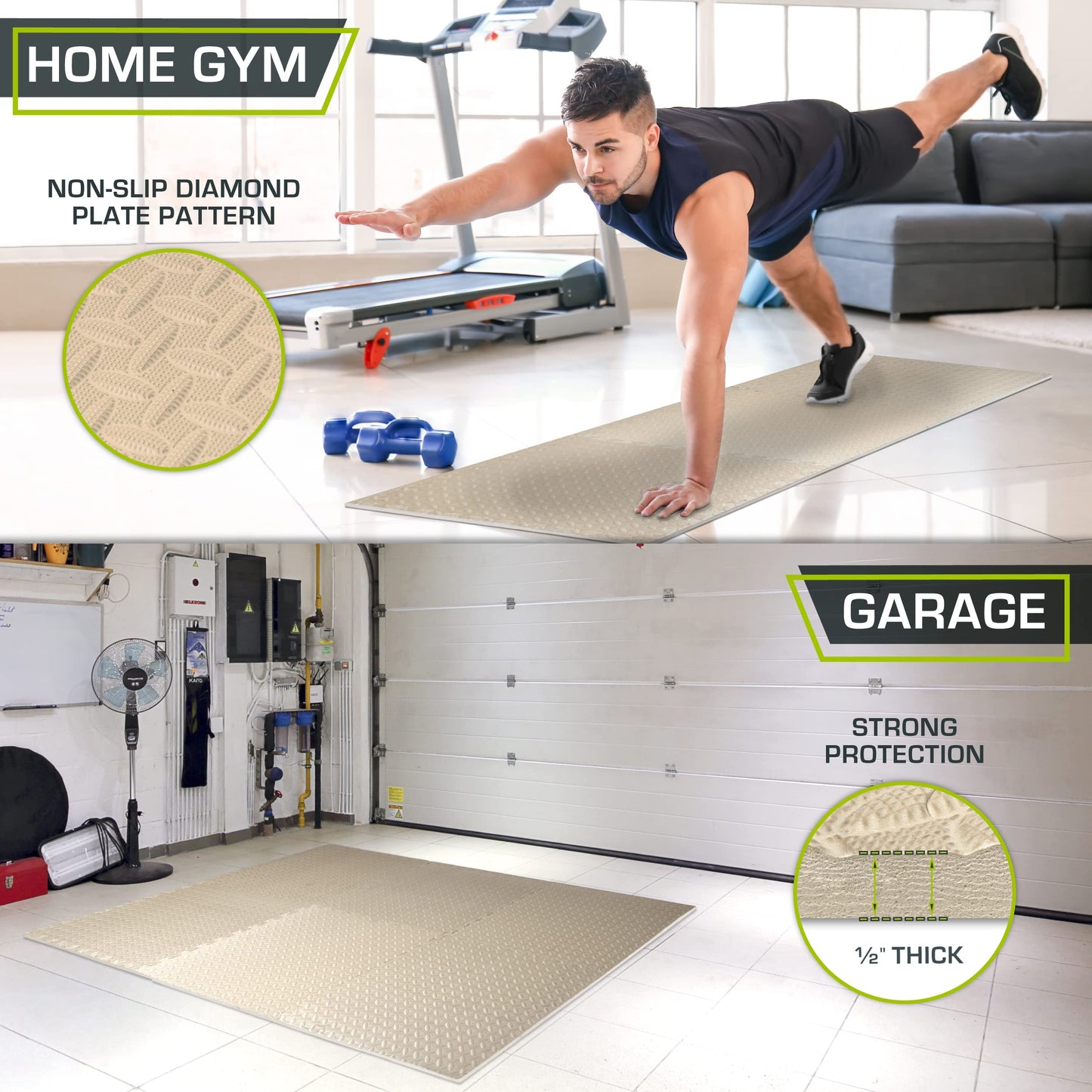 ProsourceFit Puzzle Exercise Mat ½ in, EVA Interlocking Foam Floor Tiles for Home Gym, Mat for Home Workout Equipment, Floor Padding for Kids, Black, 24 in x 24 in x ½ in, 24 Sq Ft - 6 Tiles