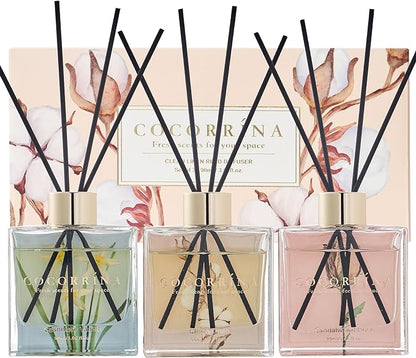 COCORRÍNA Reed Diffuser Set of 3-3 Pack/ 3.04 Fl.oz Diffuser with 24 Sticks Cashmere Vanilla/Sandalwood Rose/Clean Linen Reed Diffuser for Home Bathroom Office Decor