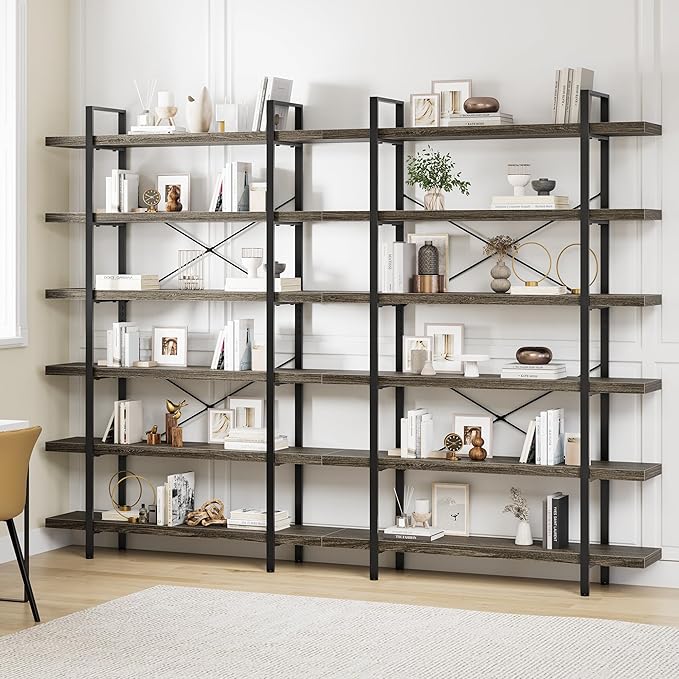 OtterOasis Bookshelf Set, Heavy Duty 6-Tier Industrial Bookcase, 120lbs Shelf