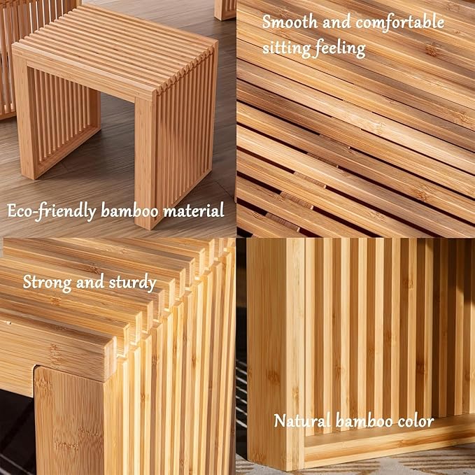 Small Bamboo Dining Bench, 17inch Farmhouse Decor Indoor Kitchen Table Bench