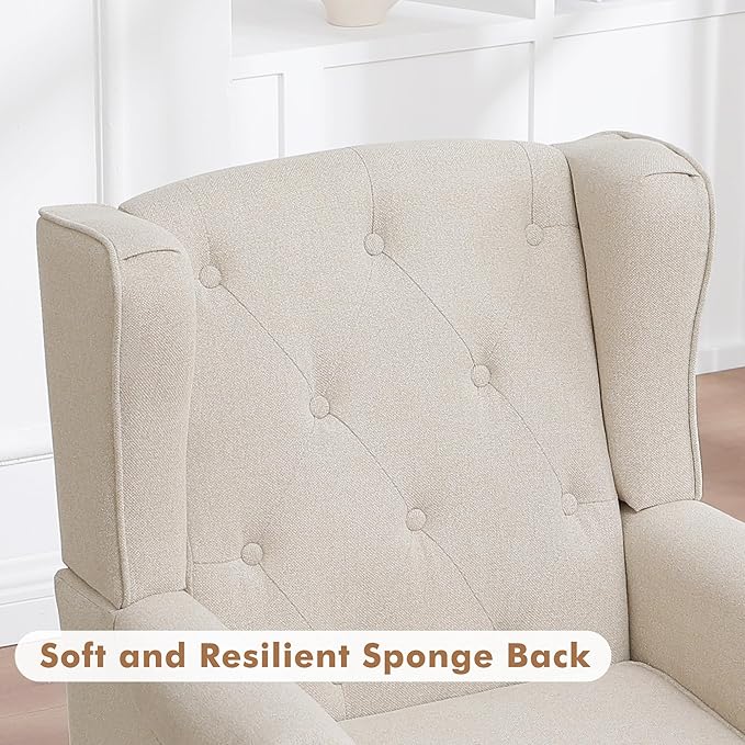 Accent Chair Set of 2, Mid Century Modern Fabric Wingback Chair, Upholstered