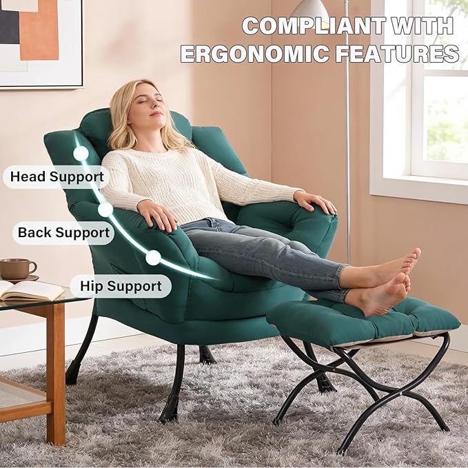 MBOOYOME Lazy Chair with Folding Ottoman, Modern Accent Armchair with Armrests
