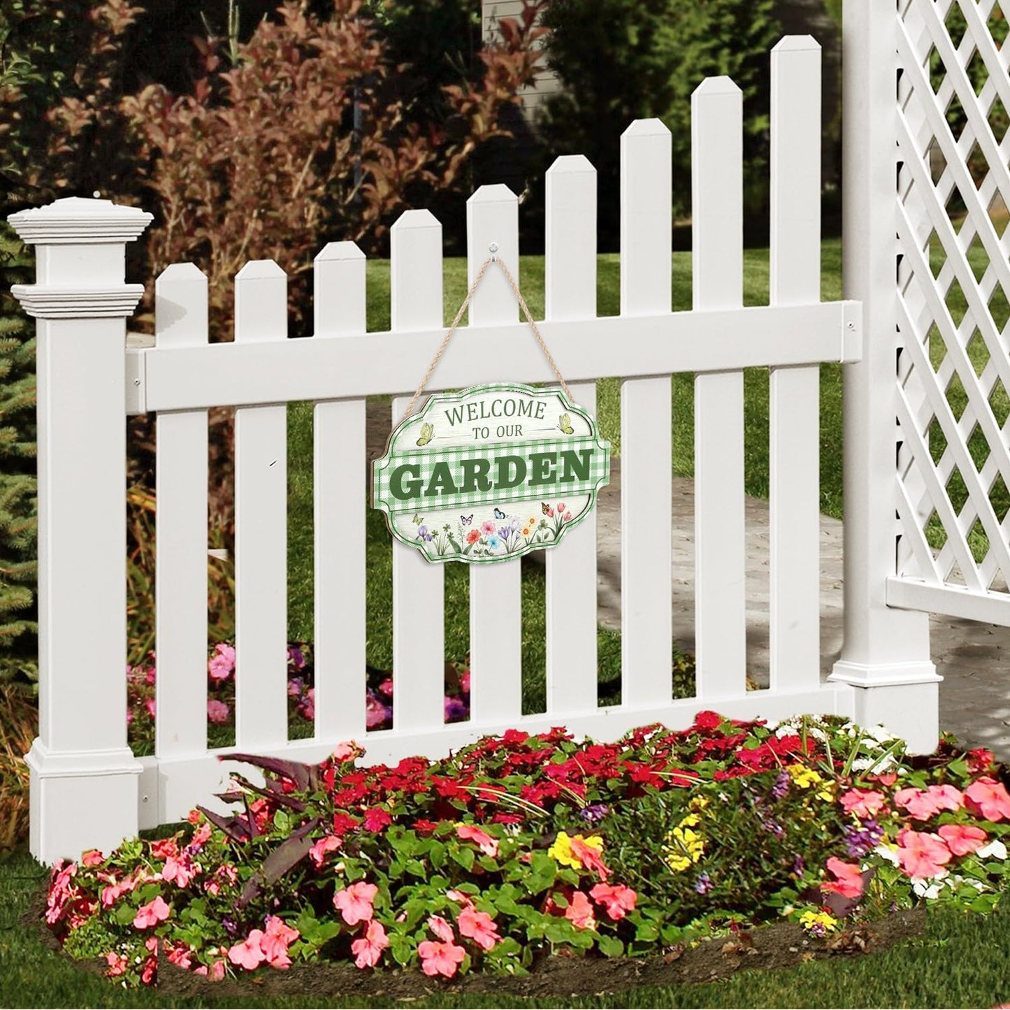 HOURIA 3D Welcome to Our Garden Wood Sign,(11.4”x8”) Gardening Greenhouse Decor, Gardening Sign, Flowers Butterfly Garden Decorations for Outside,Gardening Gifts,Gifts for Plant Lovers