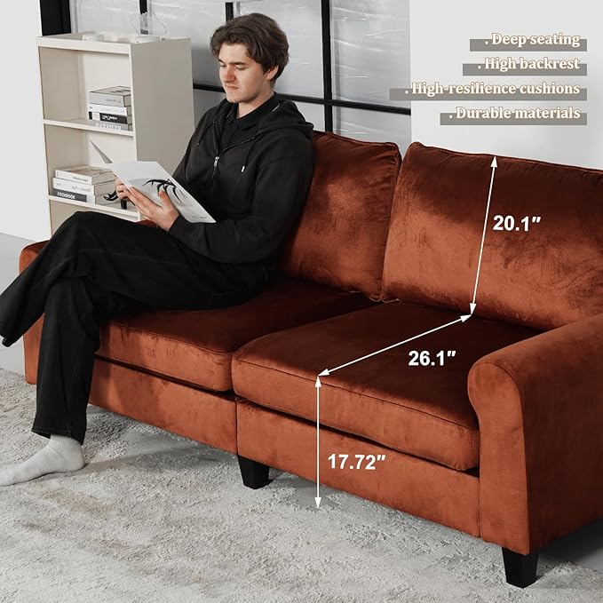 EASE MOOSE 88.5" Large Seat Velvet Loveseat Sofa, Modern Deep Seat Couches