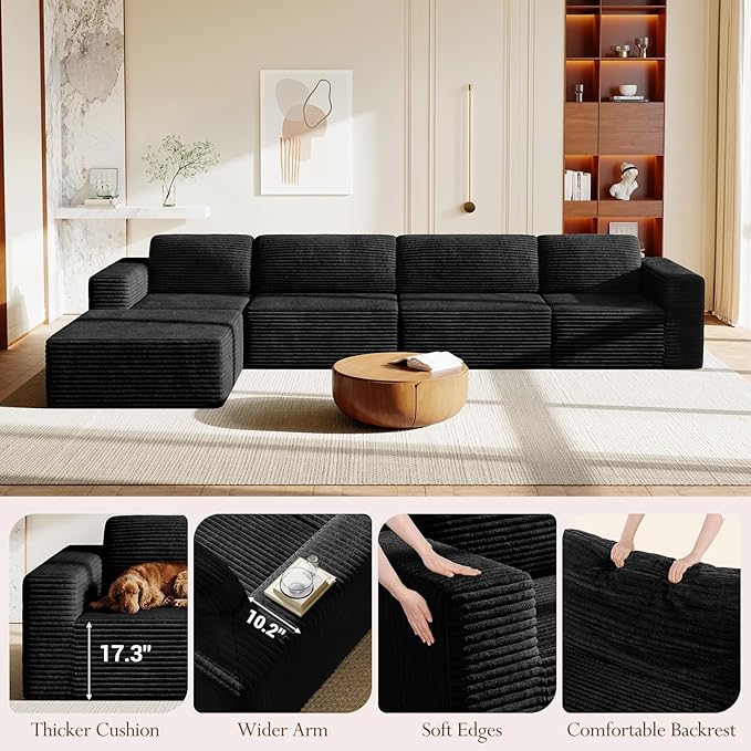 Vesgantti 159" Large Modular Sectional Sofa, L-Shaped Corduroy Cloud Couch