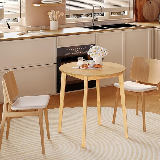 HOOBRO Bamboo Dining Table, Round Dining Table
