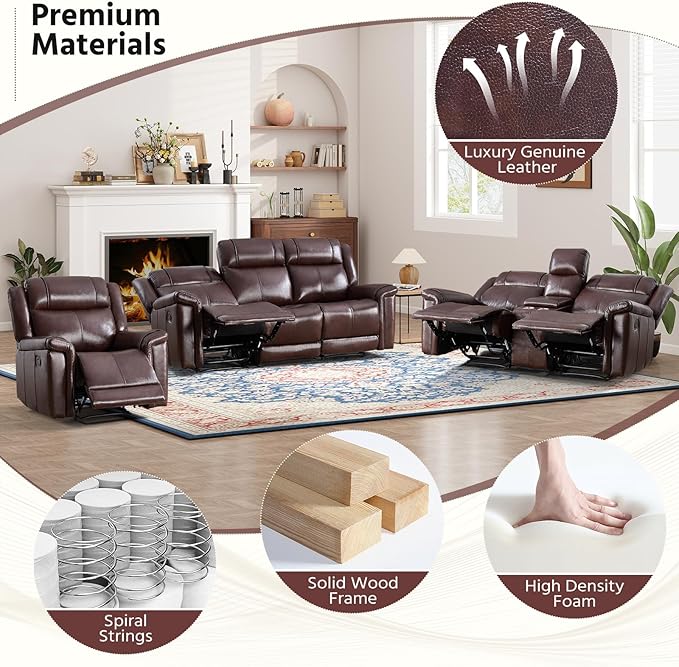 ANJ Geniune Leather Manual Loveseat Recliner Sofa Set of 2