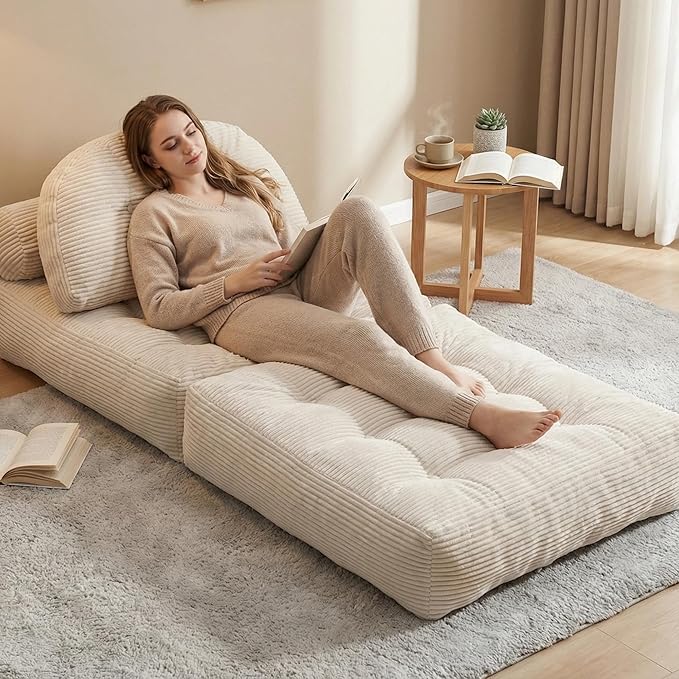 Convertible Corduroy Floor Sofa, 3-in-1 Folding Lazy Sofa Bed