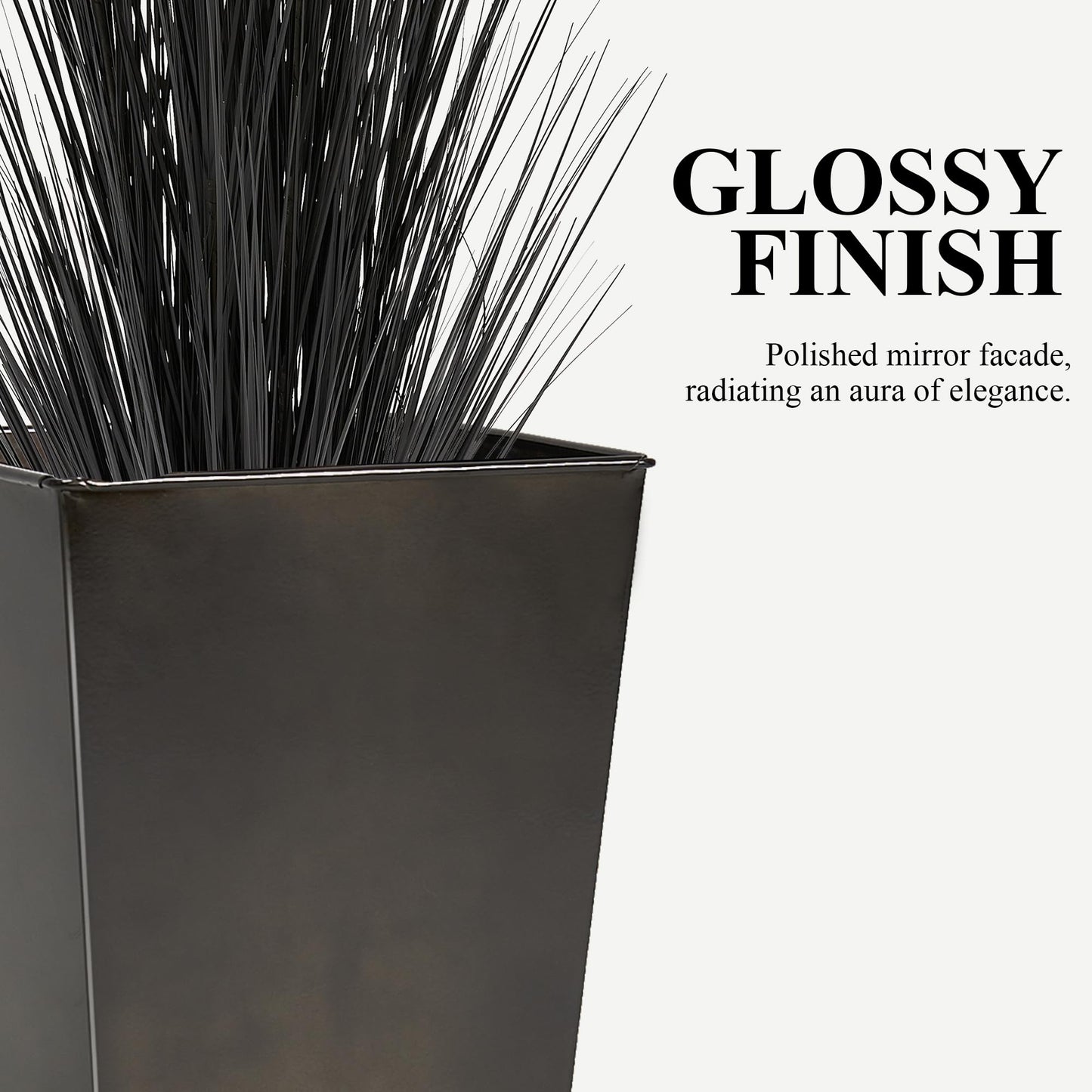 Worth Garden 28" Large Metal Glazed Planter Set of 2, Luxurious Glossy Finish Black Tall Square Tapered Steel Plant Pots, Decor Flower Pot Indoor & Outdoor, Drainage Hole & Dual-Purpose Plant Saucer