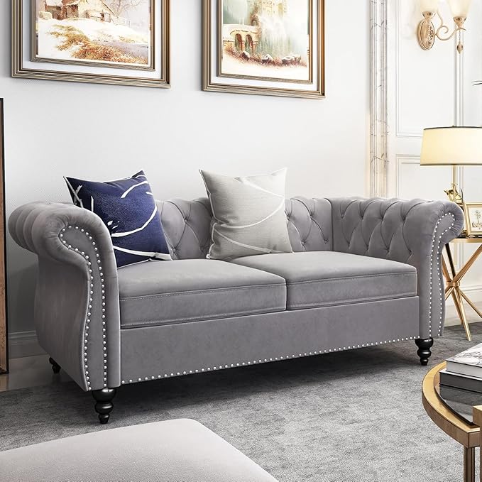 Mid-Century 2 Seater Sofa, Velvet Loveseat
